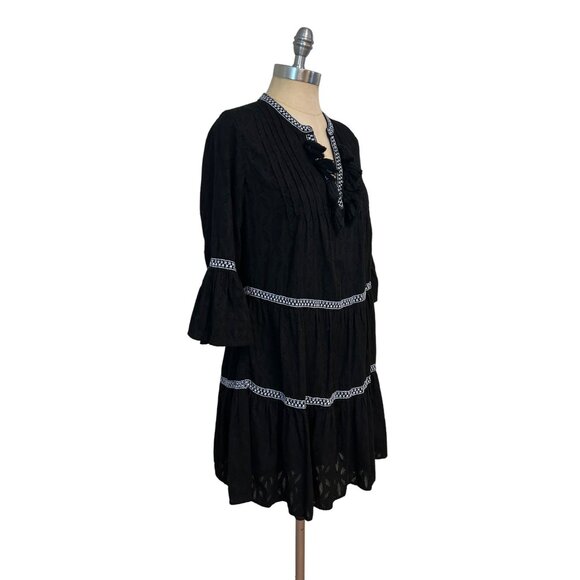 Tommy Bahama Black Embroidered Tiered Cotton Dress Small - Picture 4 of 8
